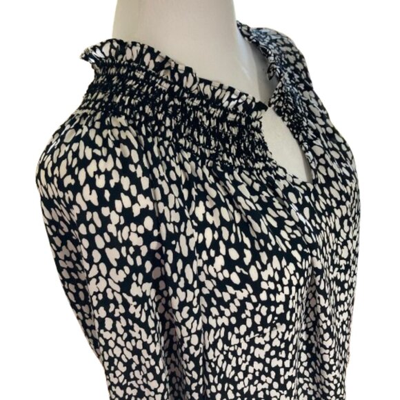 Talbots Smocked Ruffled Blouse Flowy Abstract Animal Print, 3/4 Sleeve, sz MP - Picture 6 of 13